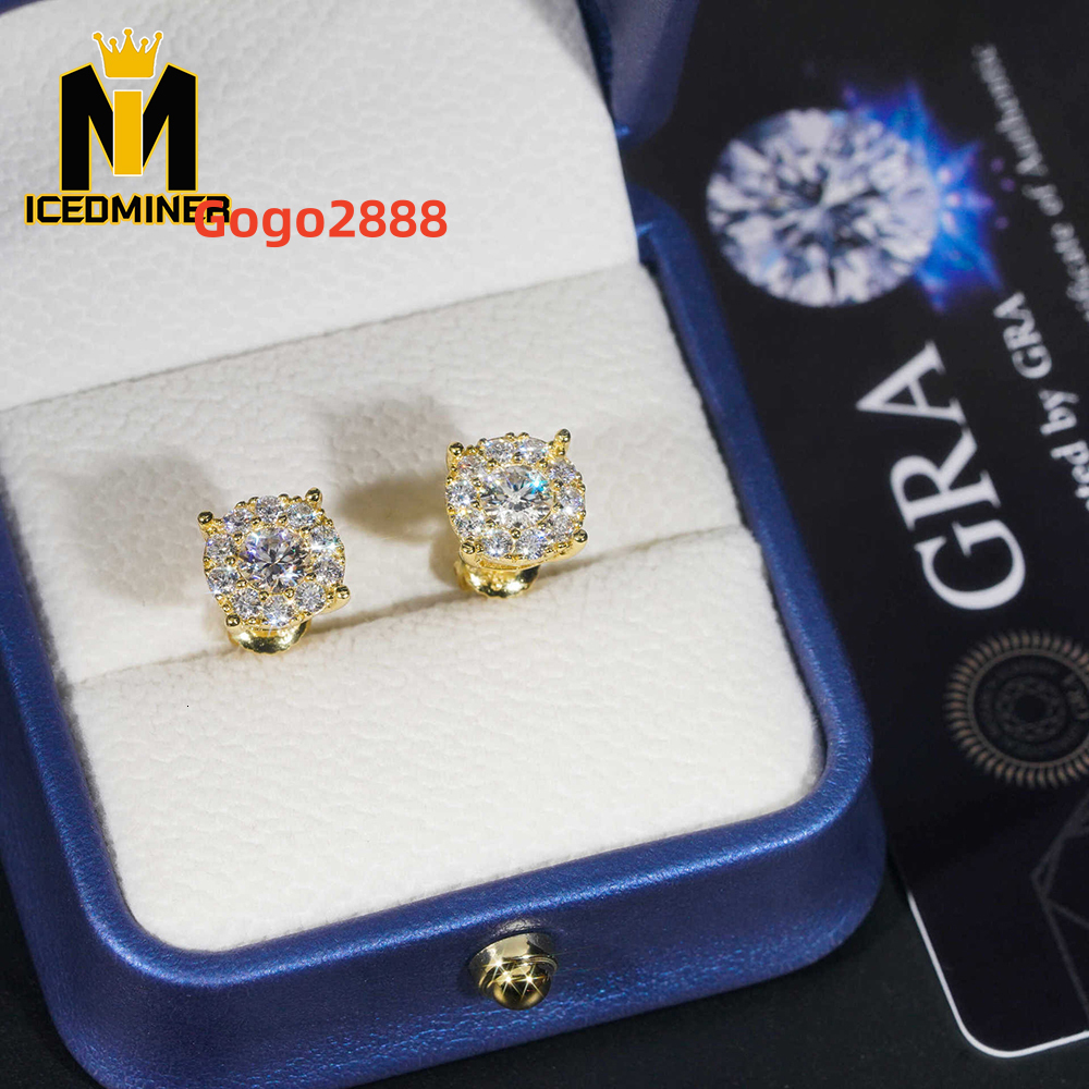 Ins Hot Moissanite Earrings for Women S925 Silver Iced Out Ear Studs Pass Diamonds Tester Hip Hop Jewelry Fashion Round Earrings