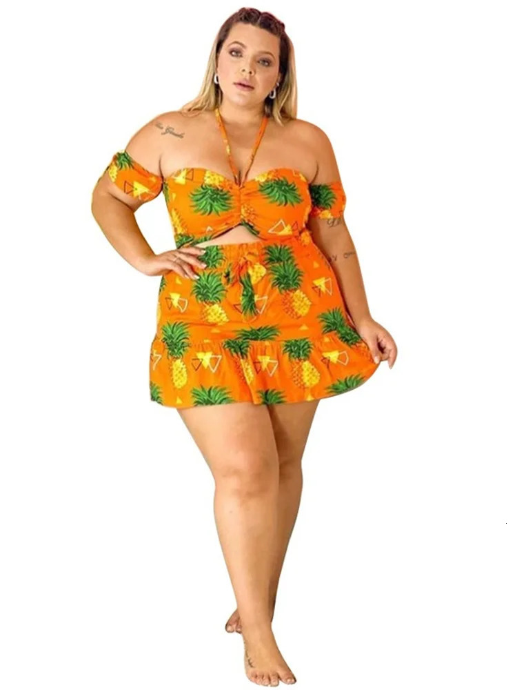 Wmstar Plus Size Dress Sets 2 Piece Outfits Slip Crop Top and Skirt Sexy Summer Beach Matching Suit Wholesale Drop 2024 250506