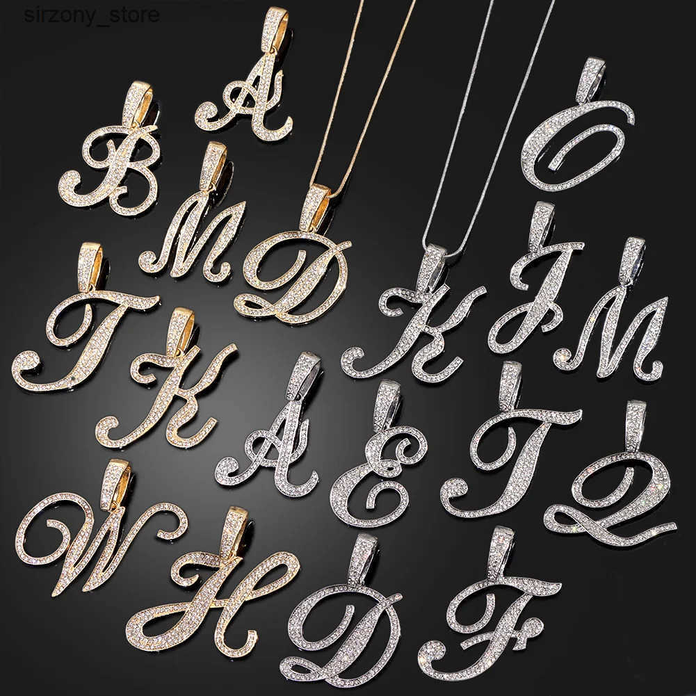Bling Iced Out Paved Rhinestone Cursive Letter Pendant Necklace For Women Fashion A-Z Initial Letter Rope Chain Necklace Jewelry z25051389CC