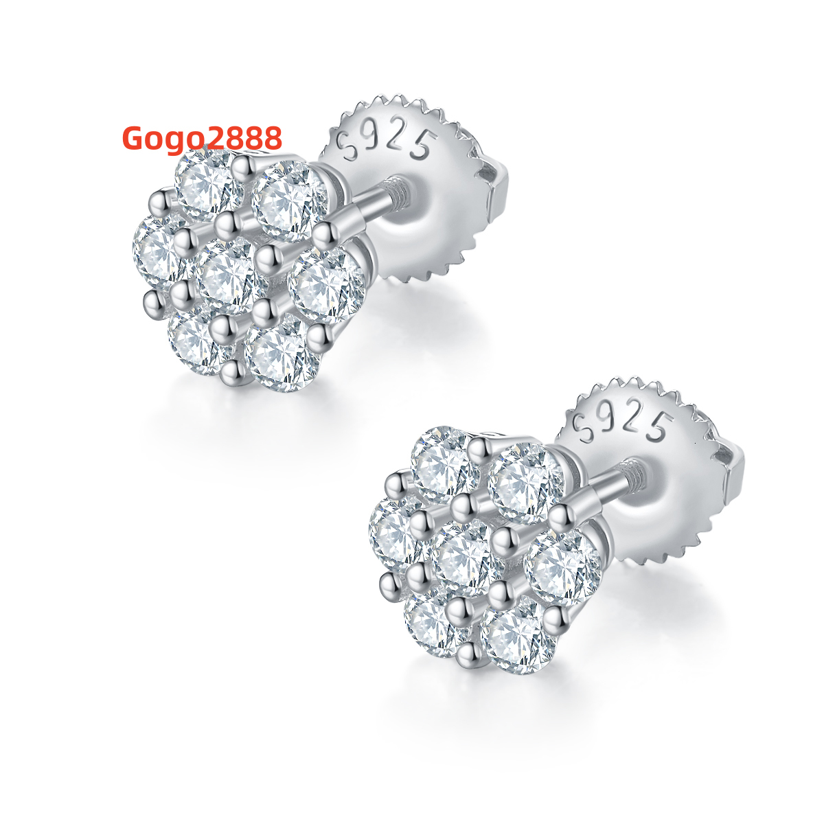Factory Price 18K Gold Plated 925 Sterling Silver Moissanite Hip Hop Screw Back Earrings For Men