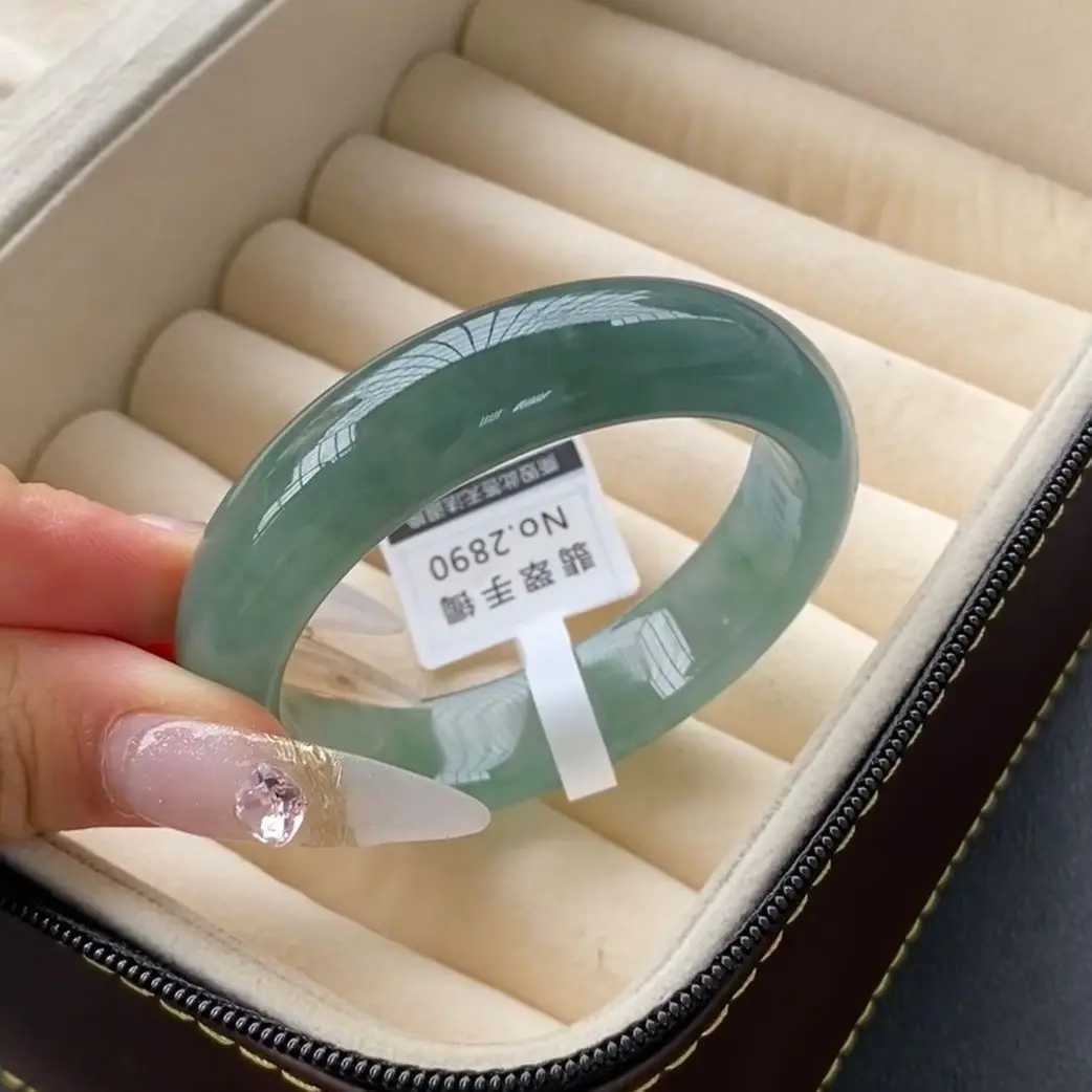 100% real green jade bangles natural handmade bracelets floating flower emerald ladies bracelet jade gift Bangles Lady PartyGiftXJ250513