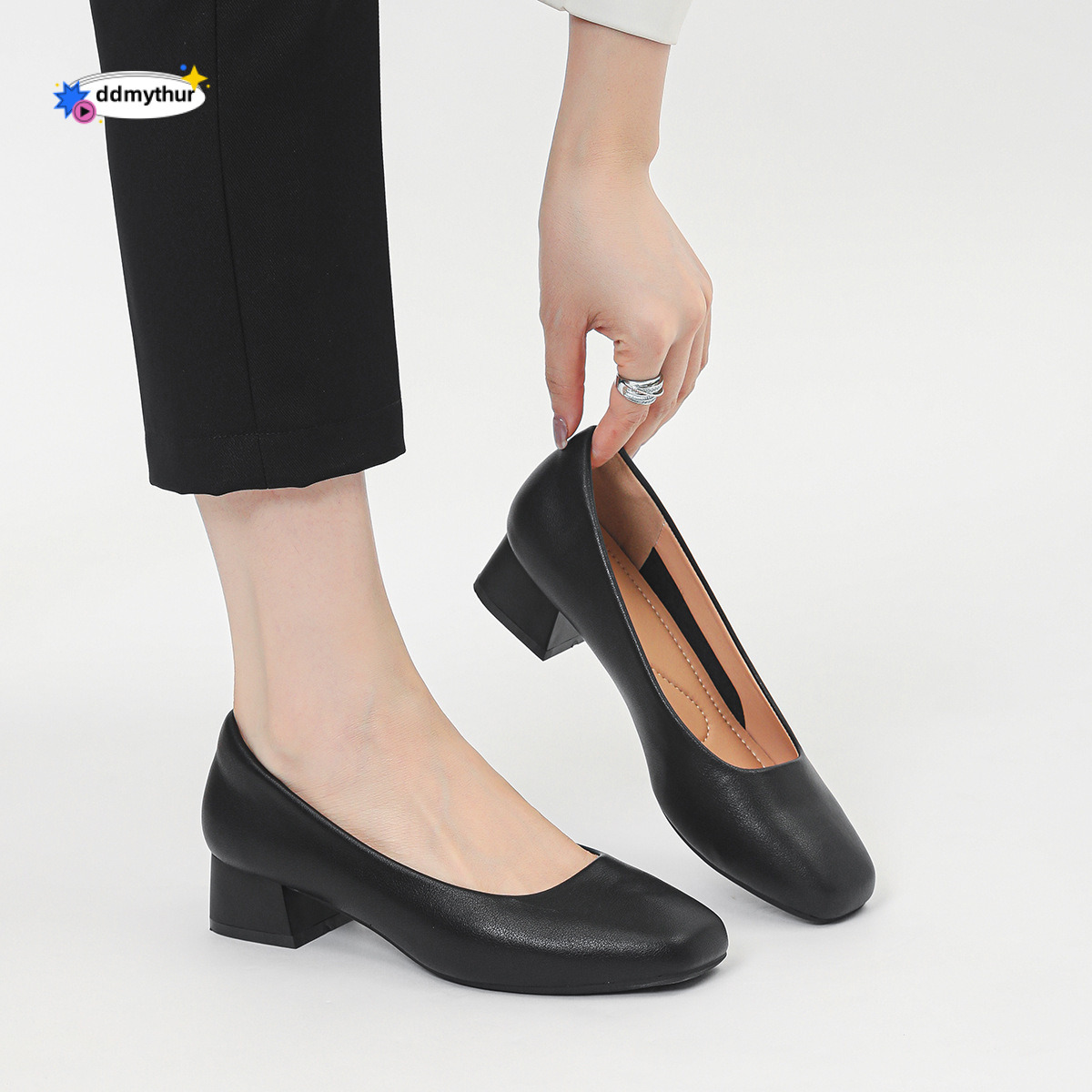 Flight attendant work black professional medium heeled thick follow-up shoes, soft sole, comfortable and not tiring feet, women's shoes for civil