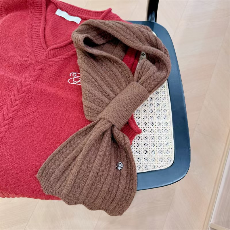 T697 scarf women's winter all-match solid color style simple solid color knitted cross lazy all-match cold-proof couple neck scarf