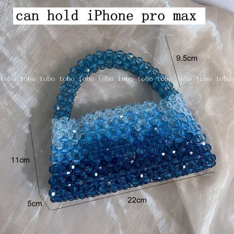 Gradient Blue Beaded Own Design Tote Bags Women Customized Color Fashion Handbags For 2022 Chain Handle Clutch Evening Bag