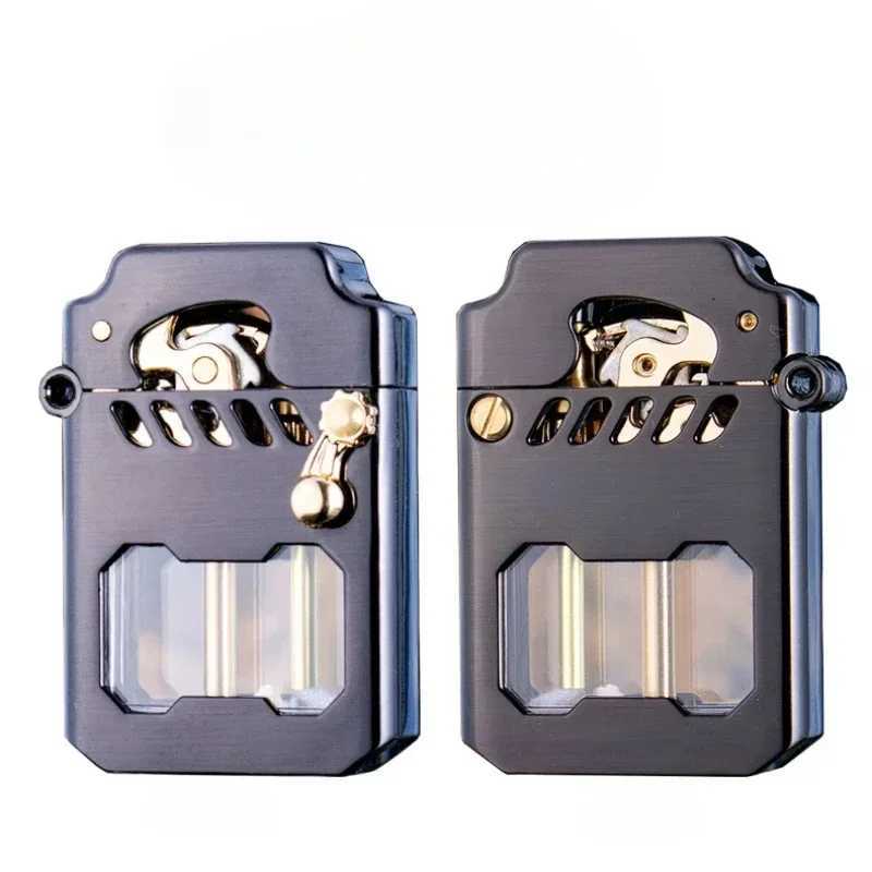 Zorro High Quty Mecha Transparent Compartment Semi-automatic Kerosene Lighter Creative Gift for Boyfriend Smoking Accessories Y250513 W260202