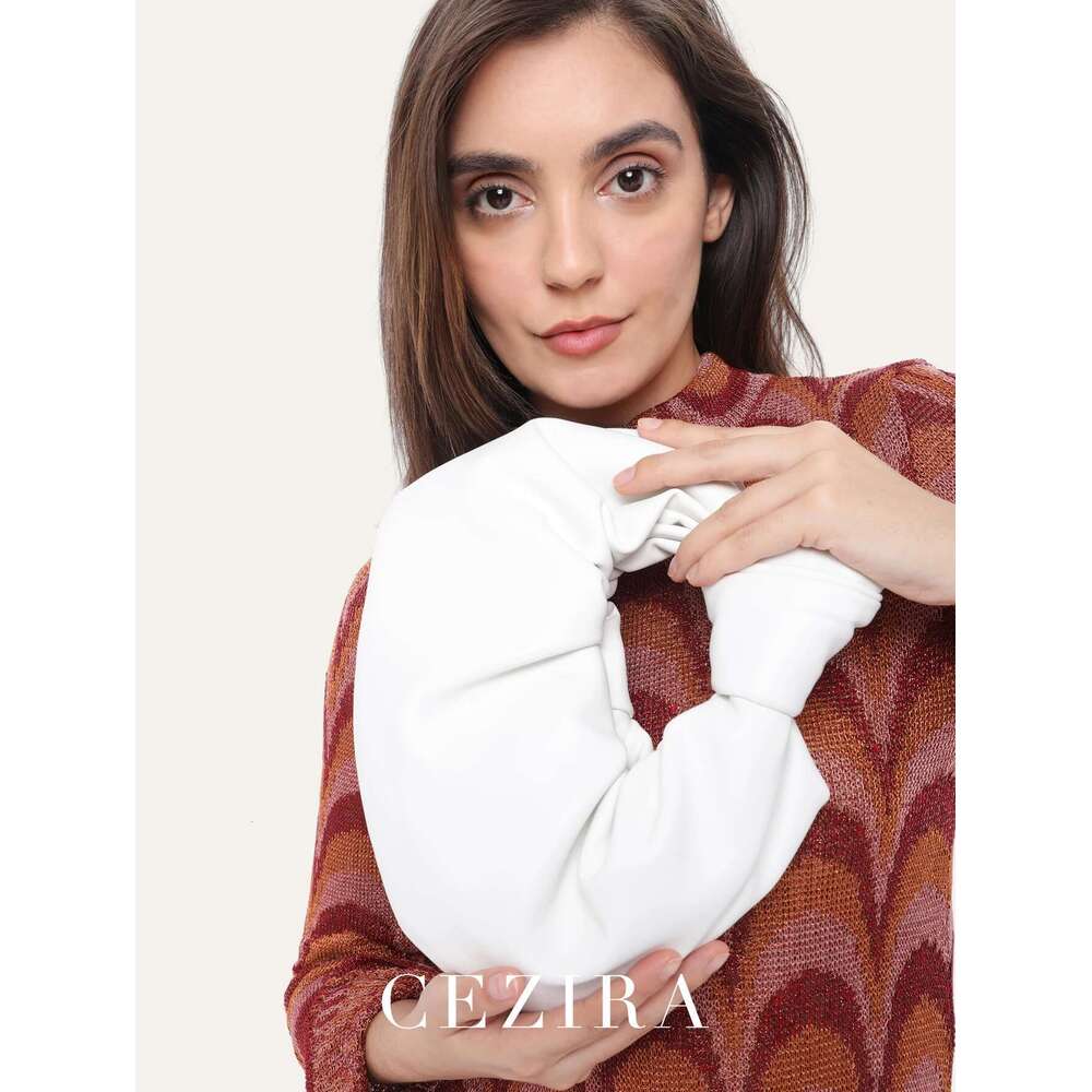 CEZIRA PU Leather Pleated Cloud Bags Women Fashion Top-Handle Ruched Purses Hobo Handbags Magnetic Button Closure Knotted Handle