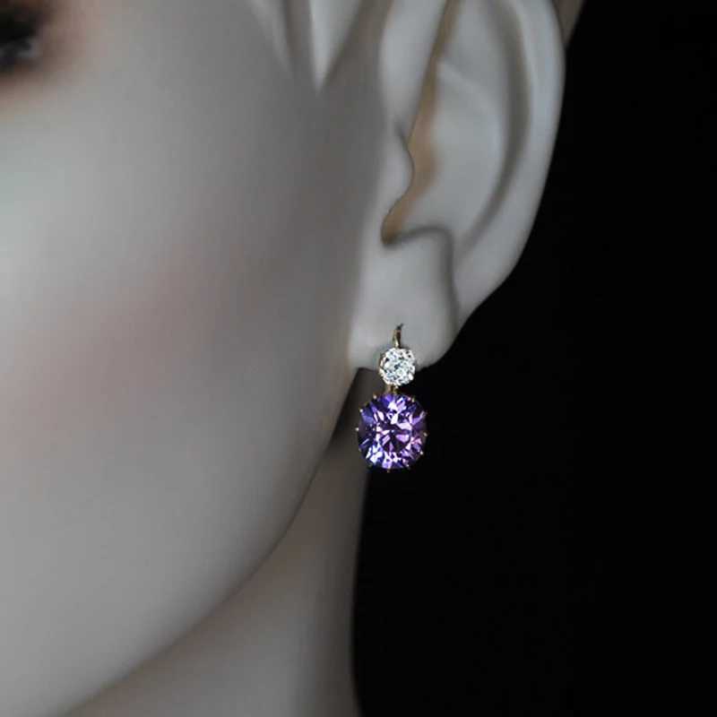 Huitan Charming Purple Drop Earrings for Women Temperament Jewelry Brilliant Cubic Zirconia Earrings Party Fashion Accessories Y250510