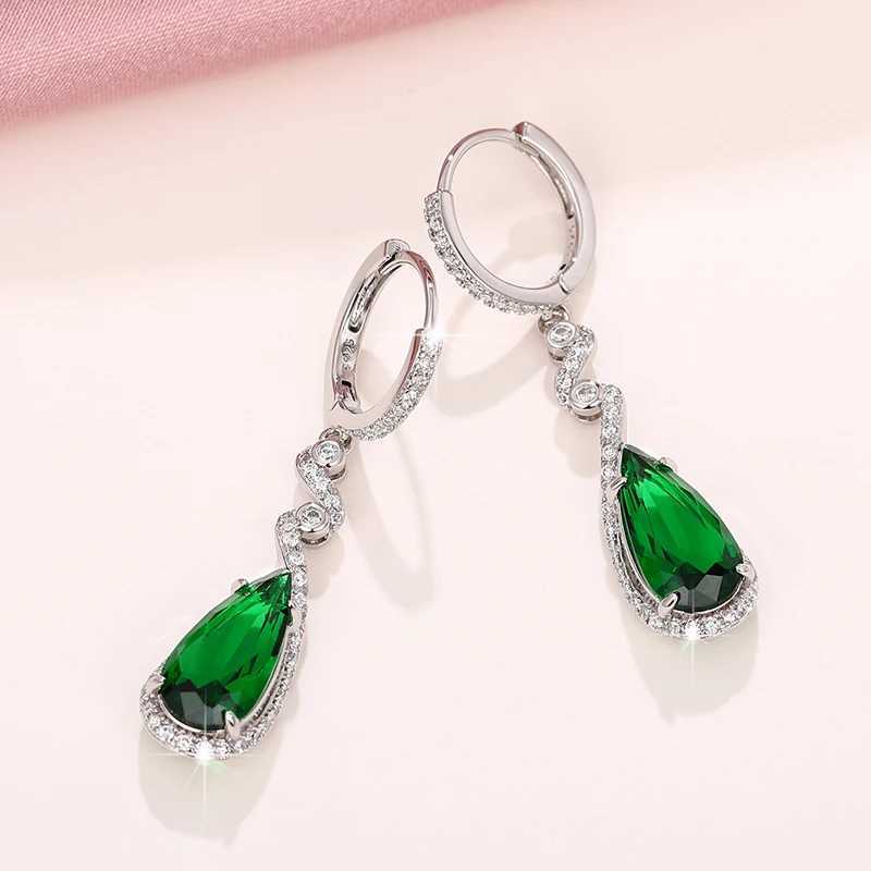 Huitan Luxury Pear Green Cubic Zirconia Earrings for Women Temperament Hanging Earrings Engagement Wedding Party Fashion Jewelry Y250510