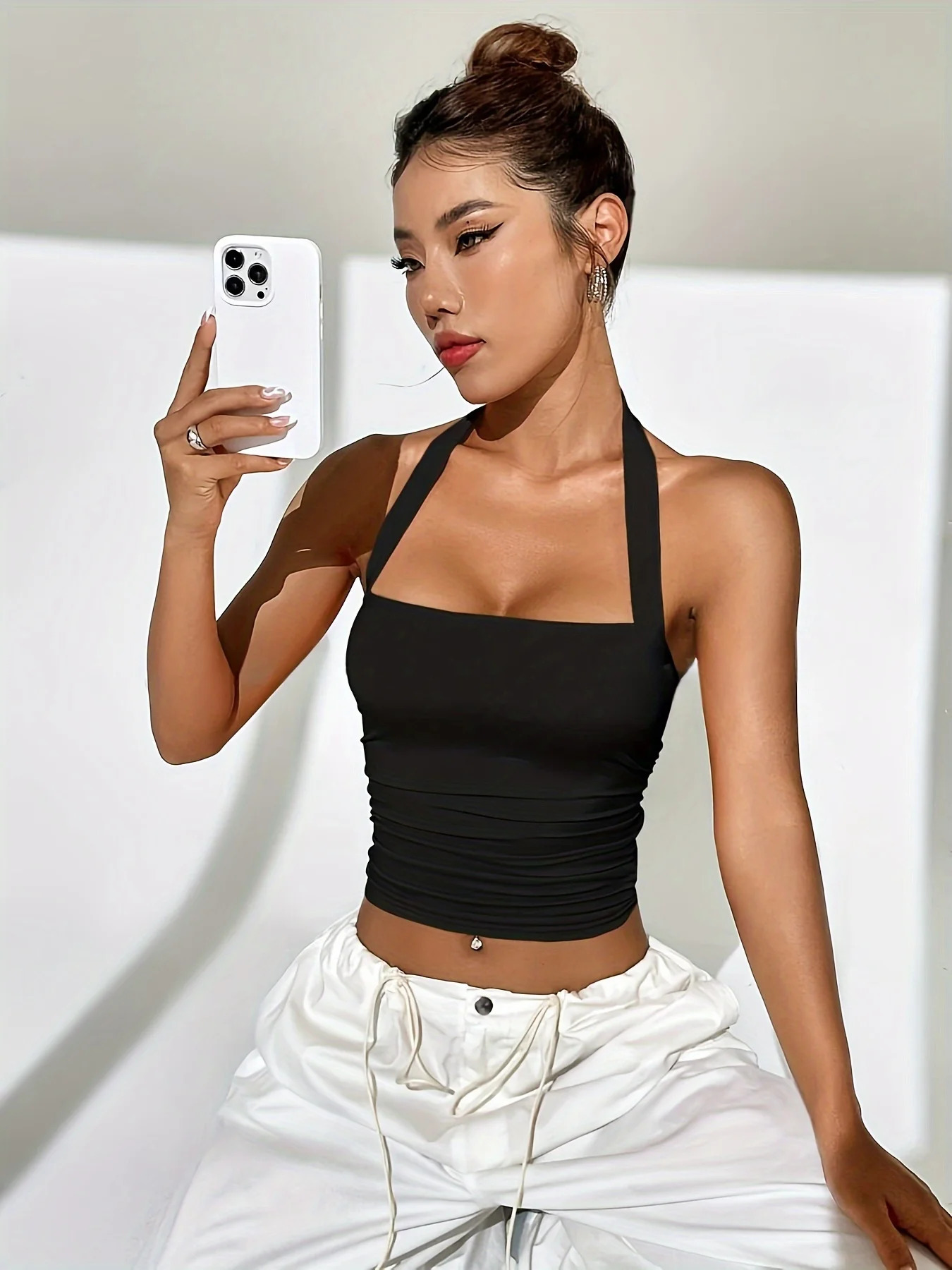 Summer Womens Halterneck Solid Color Camisole Fashionable and Versatile Light Comfortable Suitable for Weather 250513