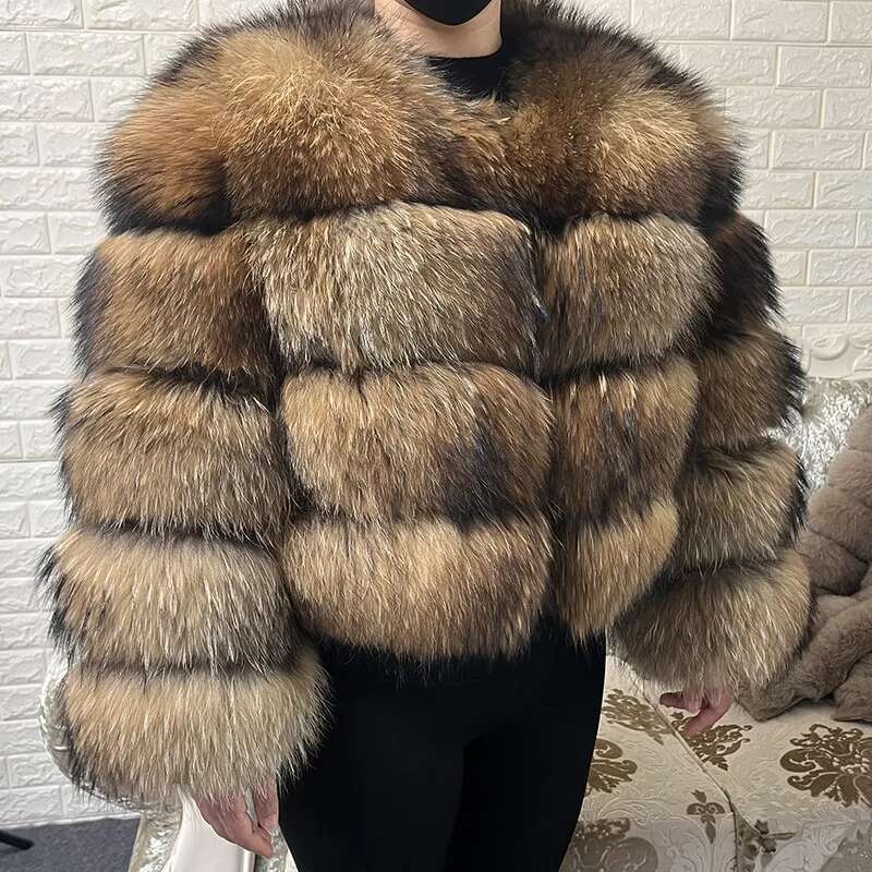 2024 Maomaokong Super Hot Winter Women Thick Real Raccoon Coat Natural Fox Fur Jacket Plus Size Jackets Female Vest Designer Designer