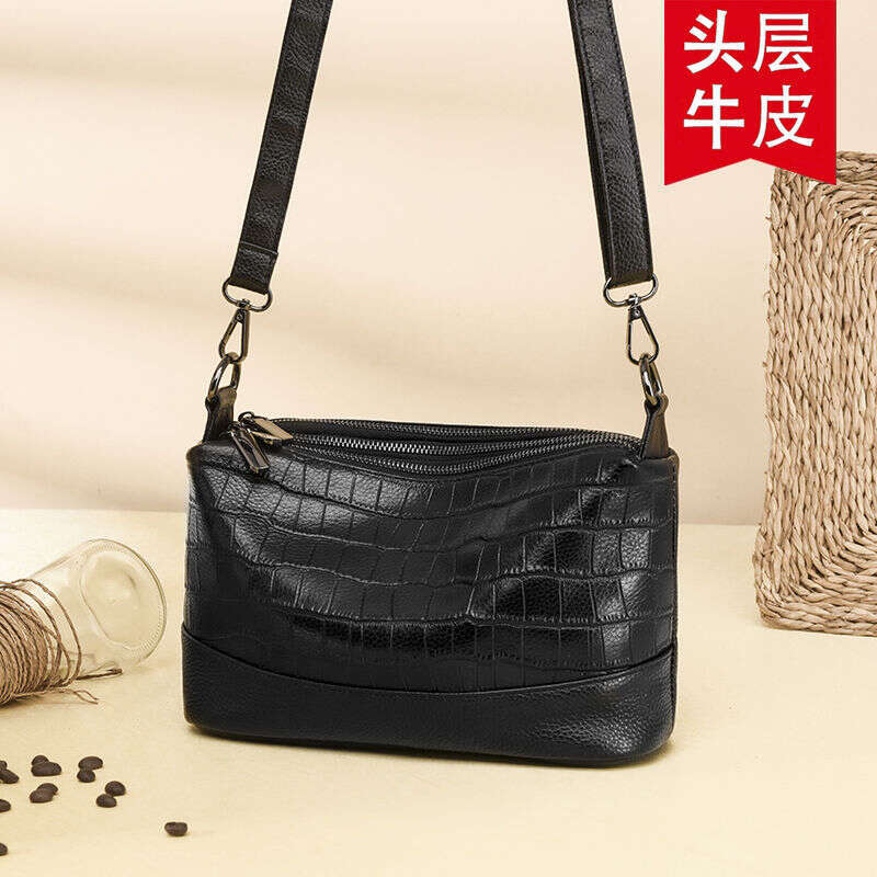 Leather multi-layer crossbody women 2025 new fashionable crocodile pattern large capacity soft leather shoulder bag for women
