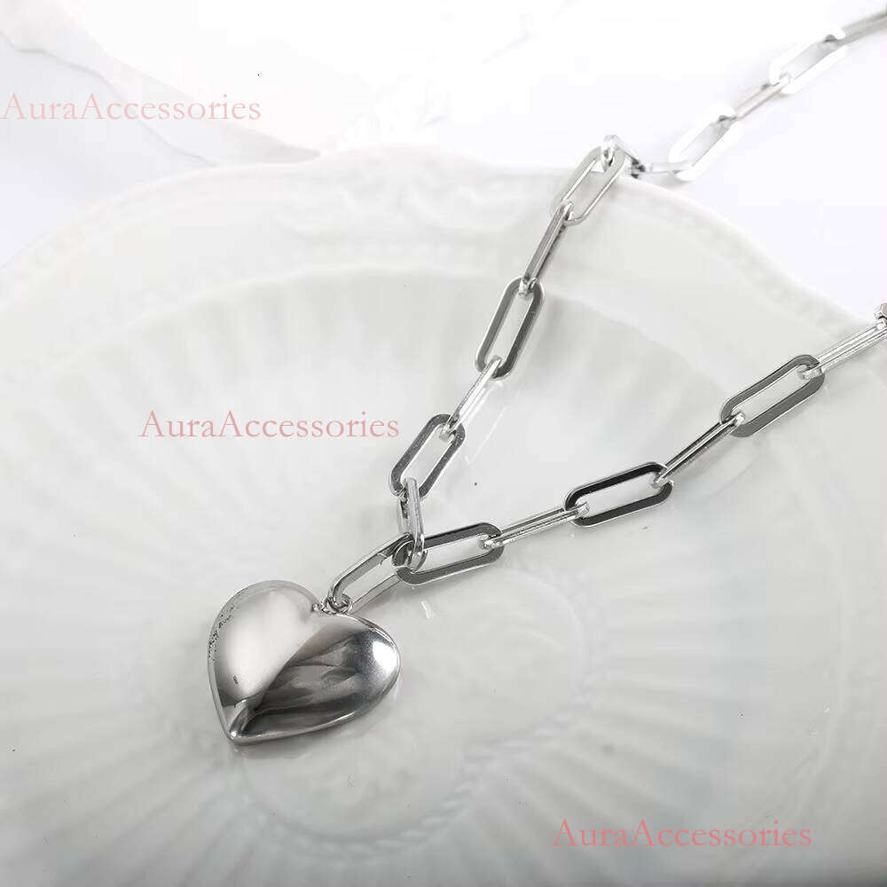 Jewelry Gold Plated Smooth Love Charm Stainless Steel Chunky Heart Pendant Necklace