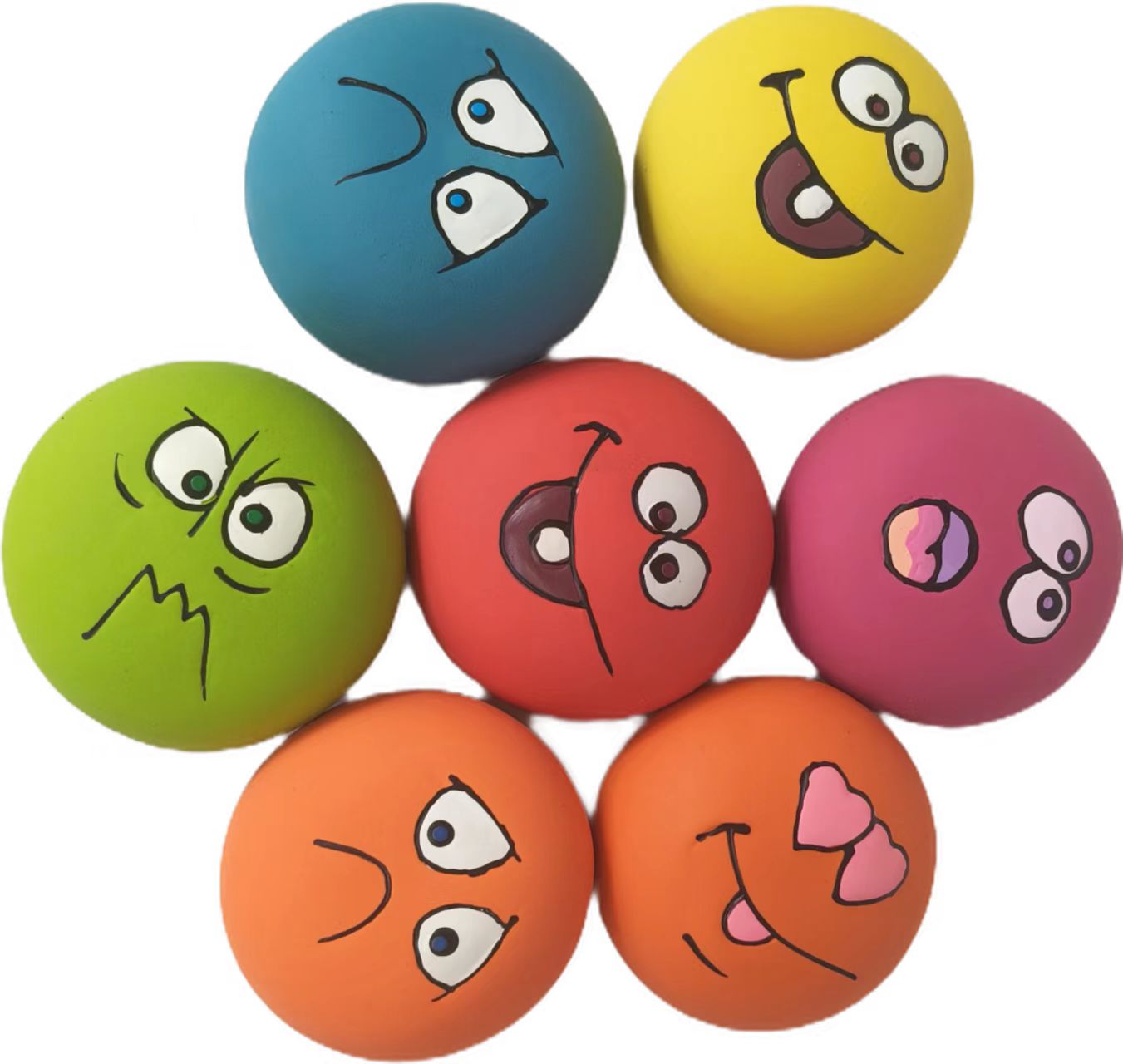 Latex Expression Ball Dog Toy Natural Rubber Squeaky Sound Teething Bouncy Pet Puppy Toy 8pcs in One Pack