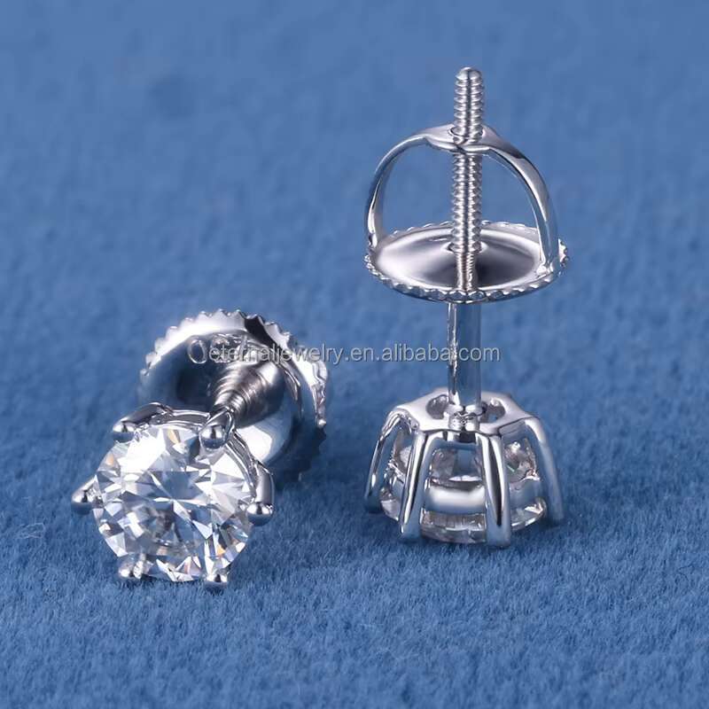 Pass Diamond Tester Iced Out 0.5ct 1ct 1.5ct Brilliant Cut VVS Moissanite Silver 9k 10k 14k Gold Hip Hop Screw Back Earrings