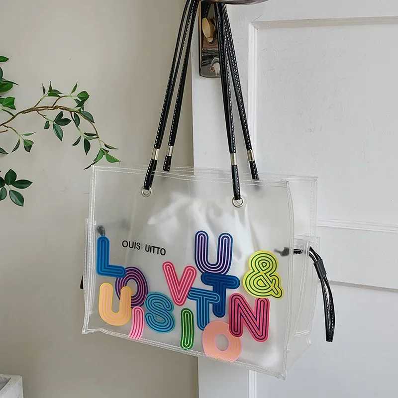Summer Large-capacity Transparent Shoulder Bag for Women with Stylish Letter Print PVC Womens Bag HandbagW250513
