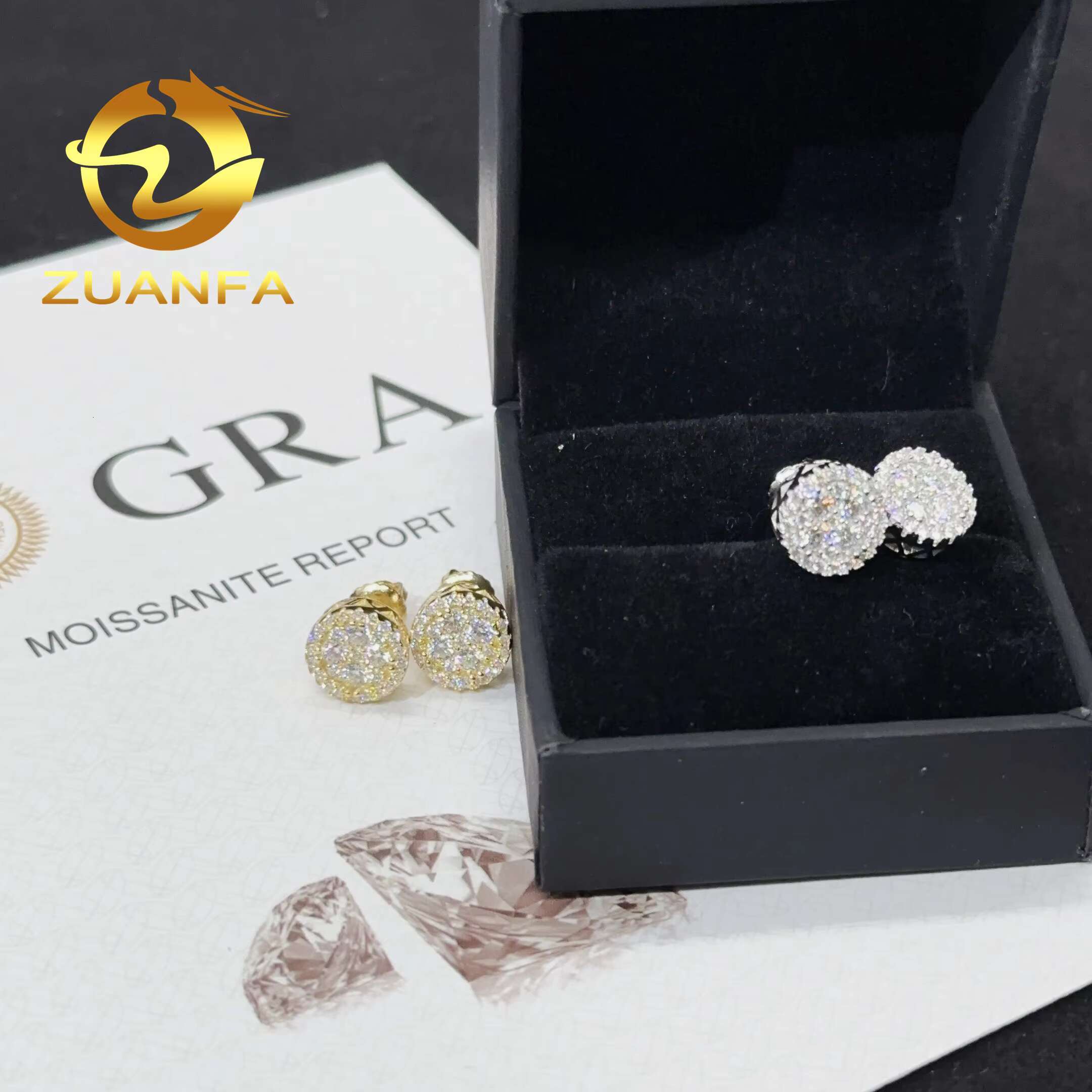 Zuanfa Jewelry Hiphop Earrings 4 Round Middle Moissnite Back Stud Earrings Women Men Silver Moissanite Rapper Earrings