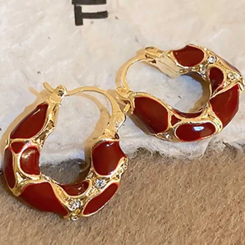 Mirad Retro Style Red Natural Stone Ring Irregular 2024 New Item Niche Design Temperament Earrings Ear Buckle For Women Y250510