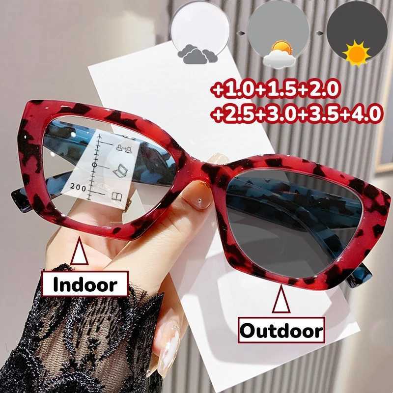 Cat Eye Photochromic Multifocal Reading Glasses Stylish Color Changing Presbyopia Men Women Trendy Far Sight Eyewear Sunglasses W250513