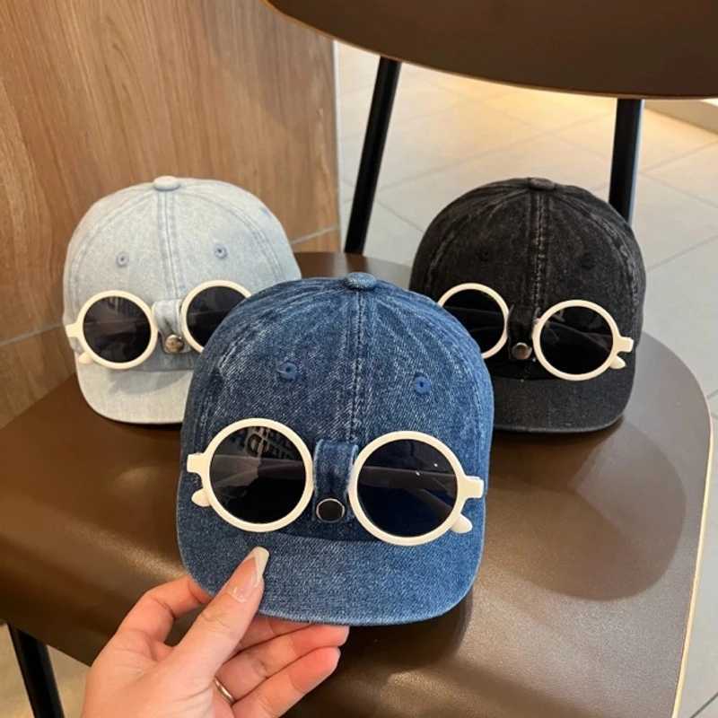 Sunglasses Detachable Baby Denim Duck Tongue Cap Short Brim Cowboy Baseball Hat Fashion Children Sun Glasses 8-36M Kids Outdoor R250512