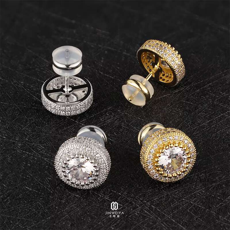 Hip Hop Mens Fashion Stud Earrings 925 Silver Gold Plated Diamond Moissanite Studs
