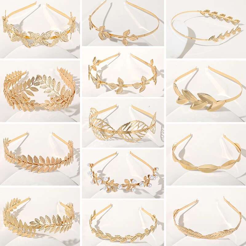 New Gold Color Leaf Headband Headpiece Crown Tiara Headdress Goddess Greek Head Jewelry Bride Wedding Hair Accessories