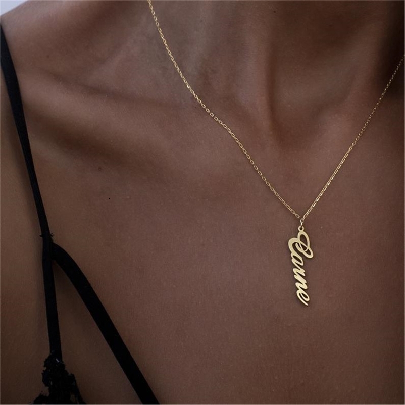 DOREMI Vertical Customized Name Necklace Personalized Stainless Steel Gold Choker Pendant Nameplate Necklace 250512