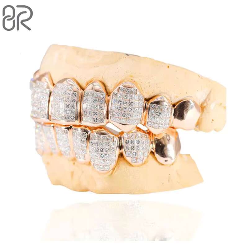 Bereal Jewelry 18K Gold Plated Moissanite Teeth Grillz Invisible with Princess Cut 925 Silver VVS Custom Hip Hop Iced Out Grillz