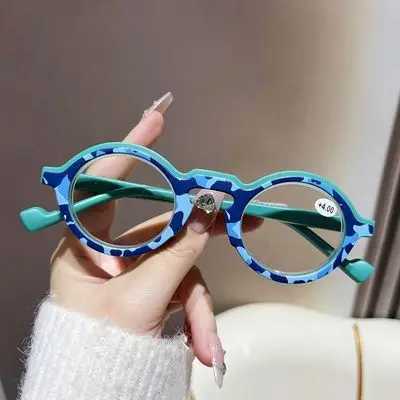 Shata Chinese Style Camouflage Military Green Reading Glasses Men Women Artistic Retro Round Frame Spring Leg Prescription Glass W250513