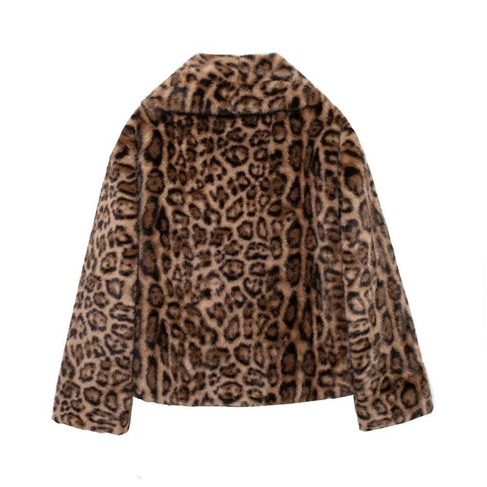 Zach Ailsa Women's Animal Pattern Printed Short Hairy Autumn/Winter Collar Long Sleeve Loose Warm Coat