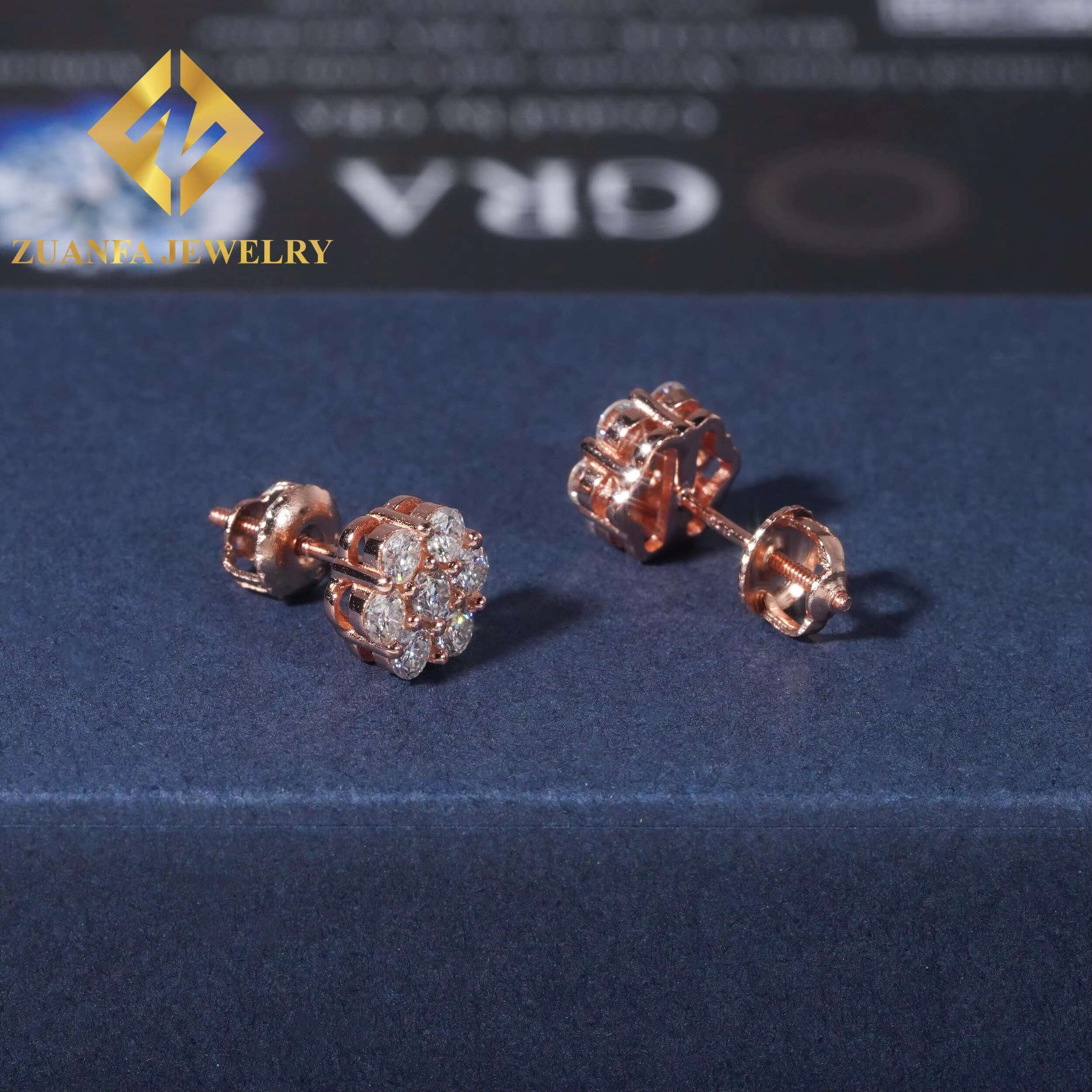Pass Diamond Tester Sun Flower Design Stud Earring 925 Sterling Silver VVS Moissanite Stud Earring Hip Hop Jewelry for Men Women