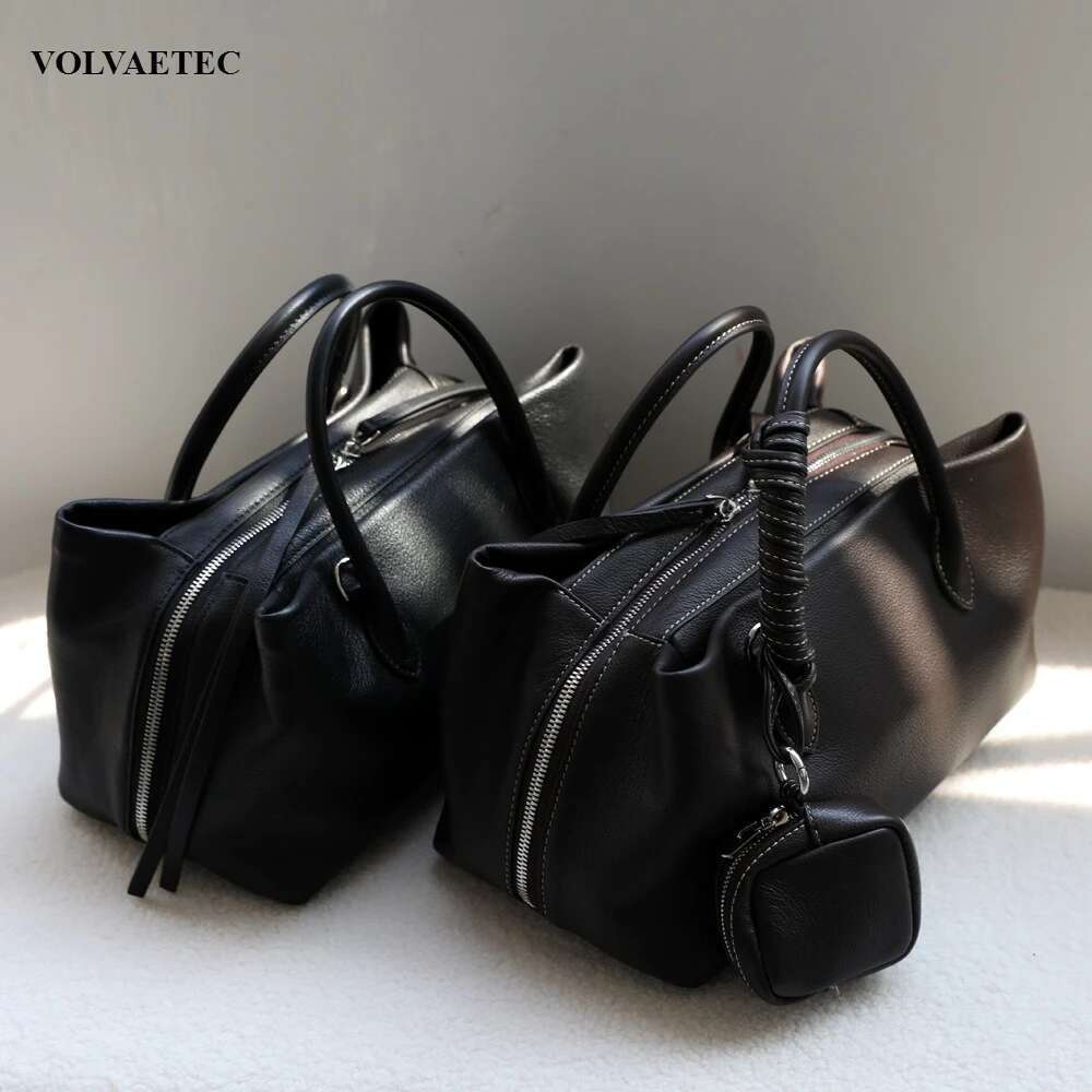 VOAETEC Premium Sense First Layer Cowhide Steamed Bread Multi-compartment Portable Commuting Shoulder Messenger Bag