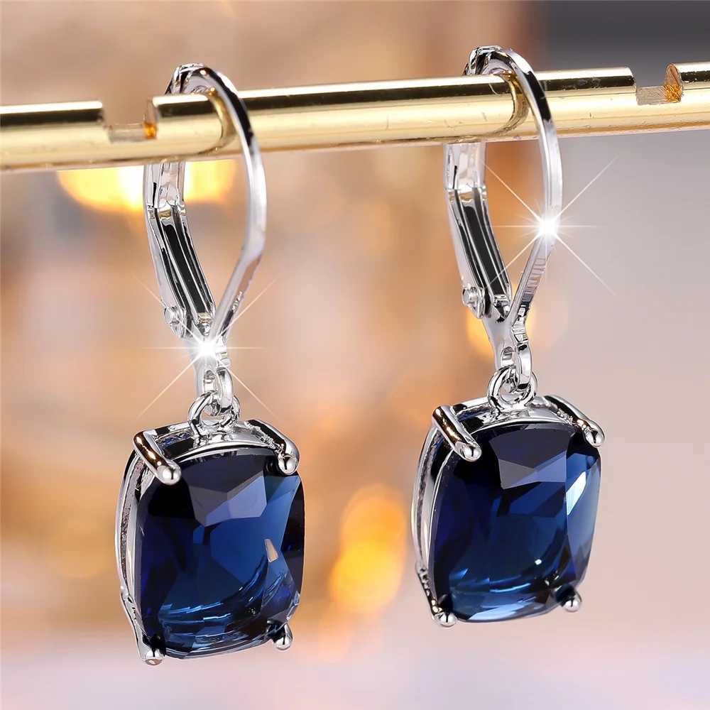 Luxury Female Blue Zircon Cross Hoop Earrings Fashion Silver Color Wedding Jewelry For Women Y250510