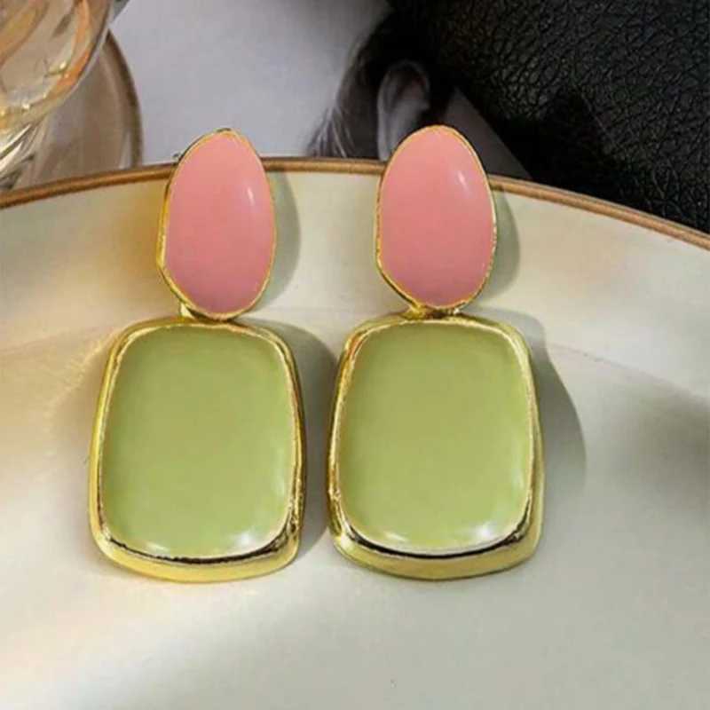 Korean Multicolor Square Dangle Stud Earrings For Women Green Purple Pink Blue Semi-Precious Stone Earrings Pastoral Style Y250510