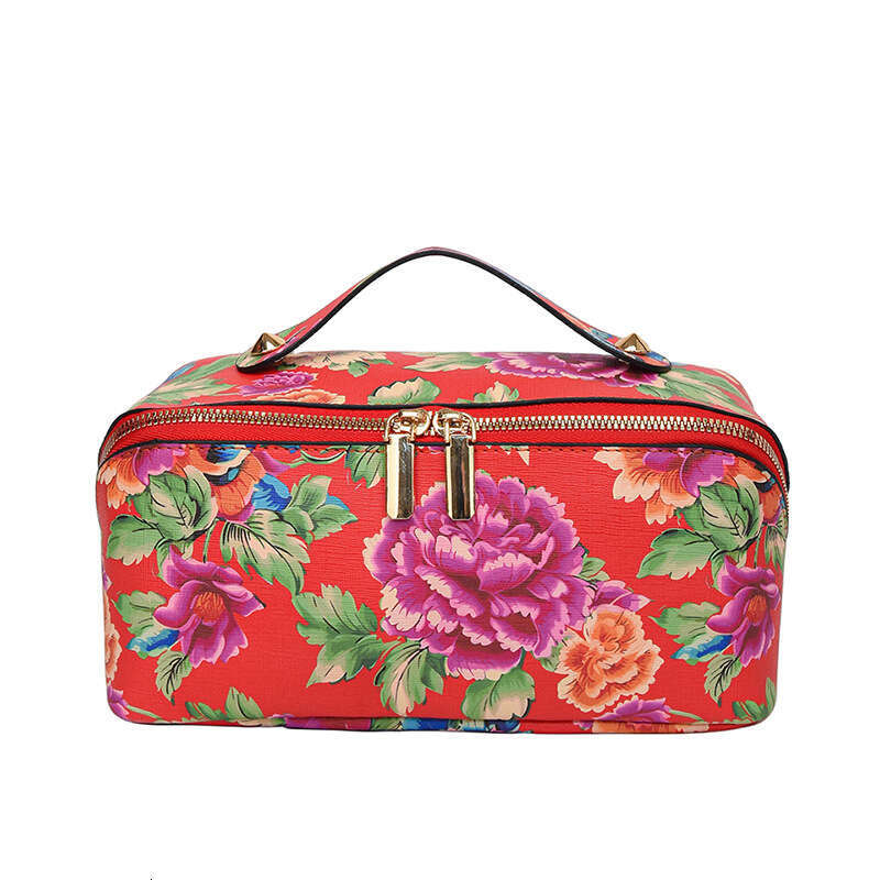 New Portable Internet Celebrity Northeast Dahua Ethnic Style Celebration Large Capacity Makeup Storage Bag, Toilet Bag B5