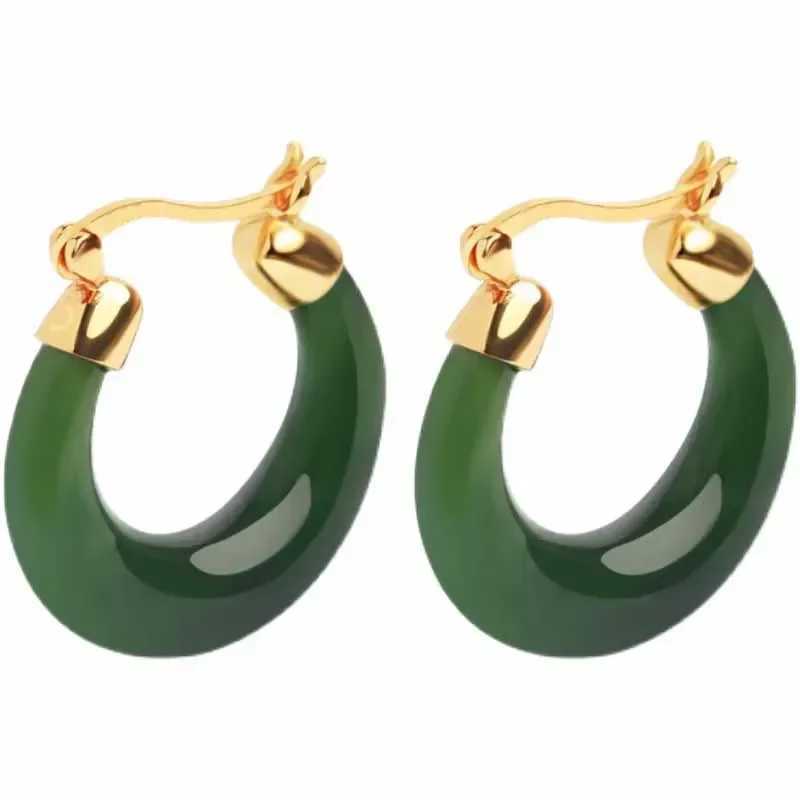 Designer original natural Hetian jasper hoop earrings for women high-quality fresh ancient charm dinner party jewelry gift Y250510