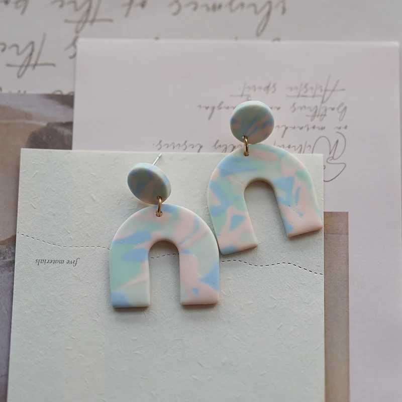 Natural Bright Colors Beige Marble Dots Pattern Polymer Clay Earrings Geometric Drop Dangle Pendants Earrings Stud Casual Daily Y250510