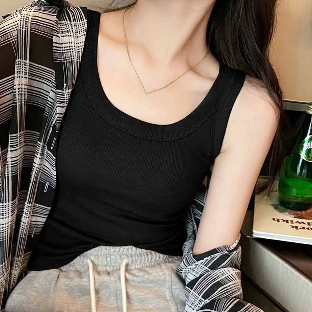 New Women Solid Round Neck Ribbed Tank Top Camisole Women Summer Basic Elastic Tank Top O Neck Solid Fashion Tank Top M250513