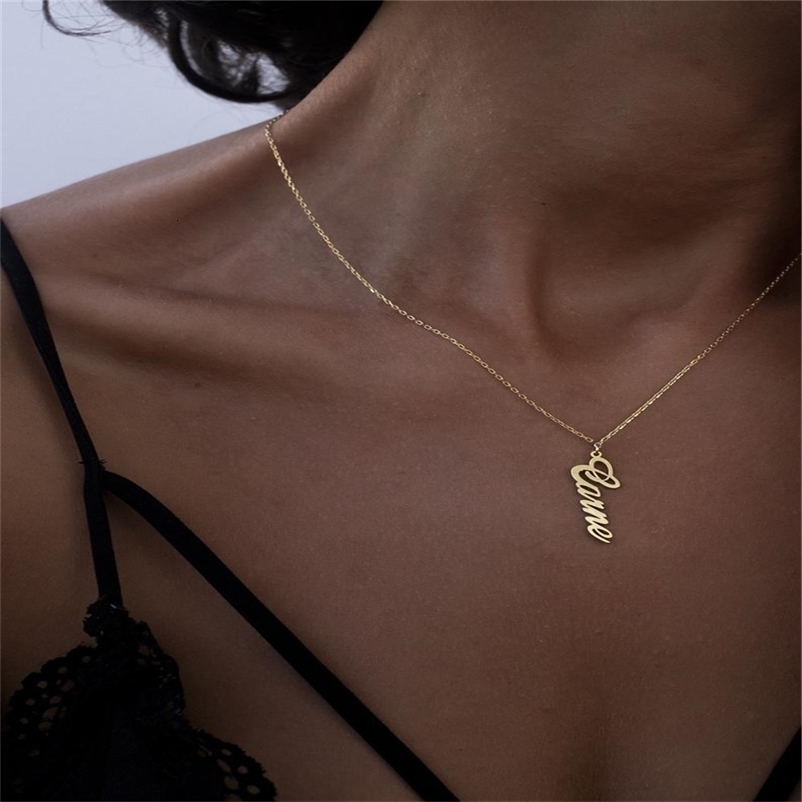 DOREMI Vertical Customized Name Necklace Personalized Stainless Steel Gold Choker Pendant Nameplate Necklace 250512
