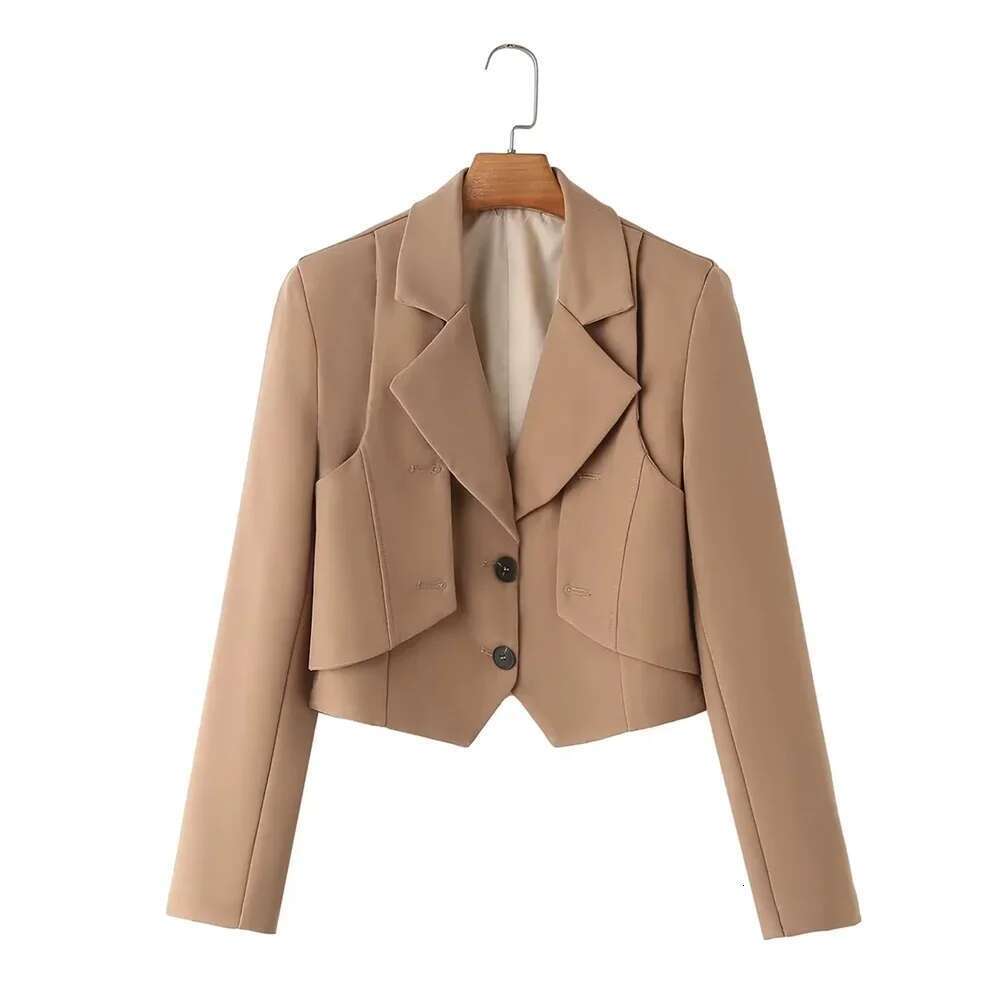 PB&ZA autumn and winter new women's design sense temperament versatile slimming long sleeved fake two-piece suit short jacket