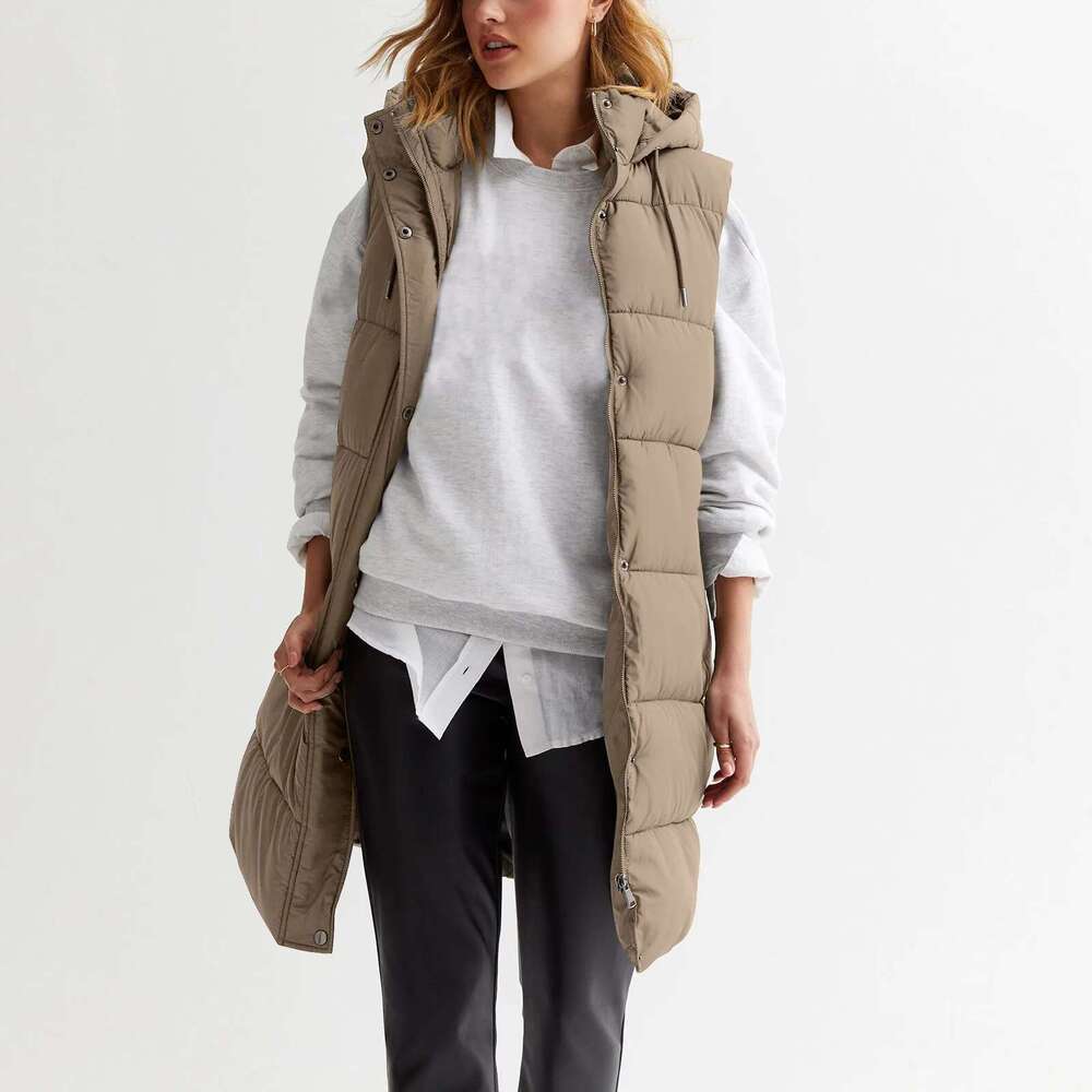 Women'S Autumn And Winter Temperament Sleeveless Cardigan Mid-Length Cotton Vest Coat Abrigos Mujer Invierno Chamarras Muje