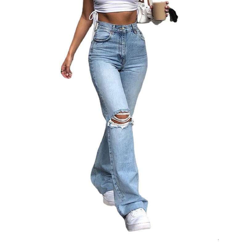 European American denim wide leg pants with holes and micro flared jeans 2025 new casual versatile fashion clothing