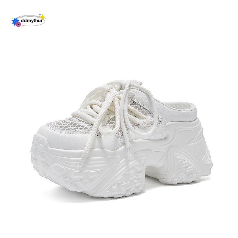 Baotou Half Slippers Women's 2025 Summer New Style Outer Leather Versatile Mesh Breathable Sponge Cake Thick Bottom Lazy Cool Drag ddmythur