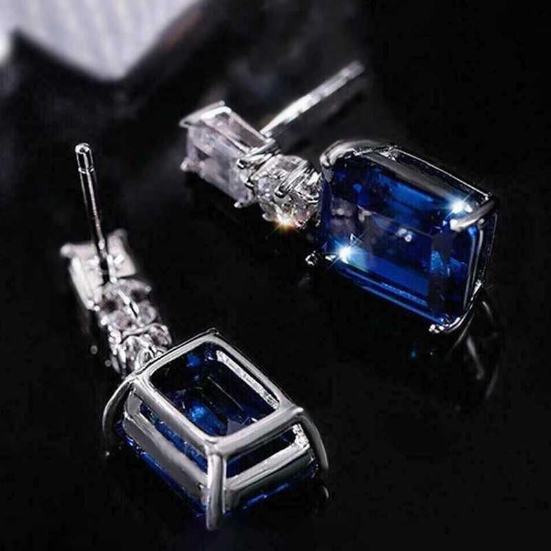 Huitan Luxury Blue CZ Hanging Earrings for Women Temperament Ear Accessories Wedding Party Fashion Versatile Female Jewelry Gift Y250510