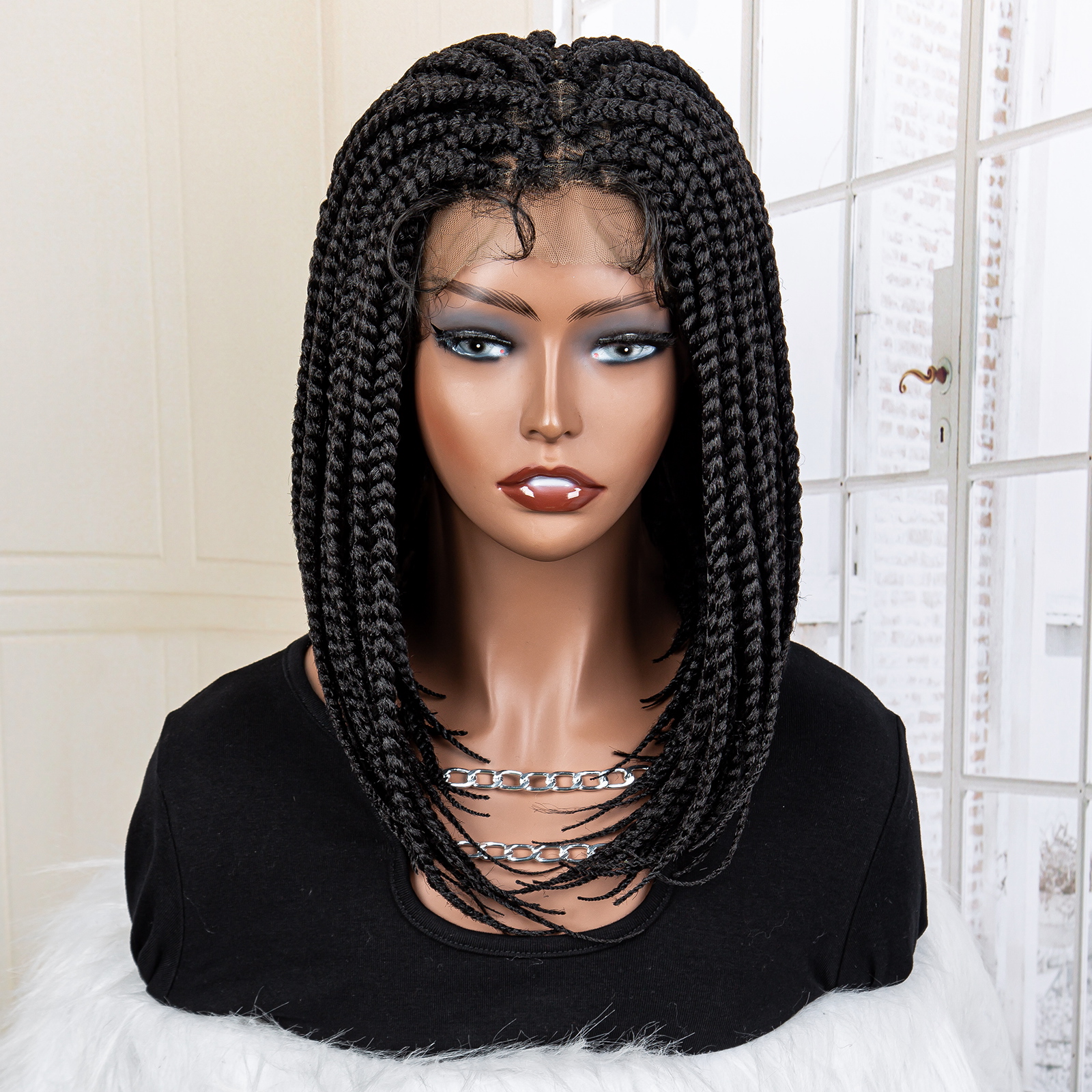 14 Inch Knotless Box Twist Braided Wigs Full Lace Braided Lace Wig for Women Natural Lace Front Braided Wigs with Baby Hair