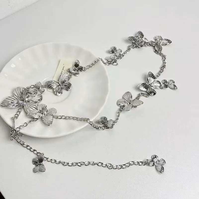 Exquisite Gold Color Butterfly Waist Chain for Women Vintage Metal Long Tassel Belt Lady Body Chains Y2K Jewelry AccessoriesT250513