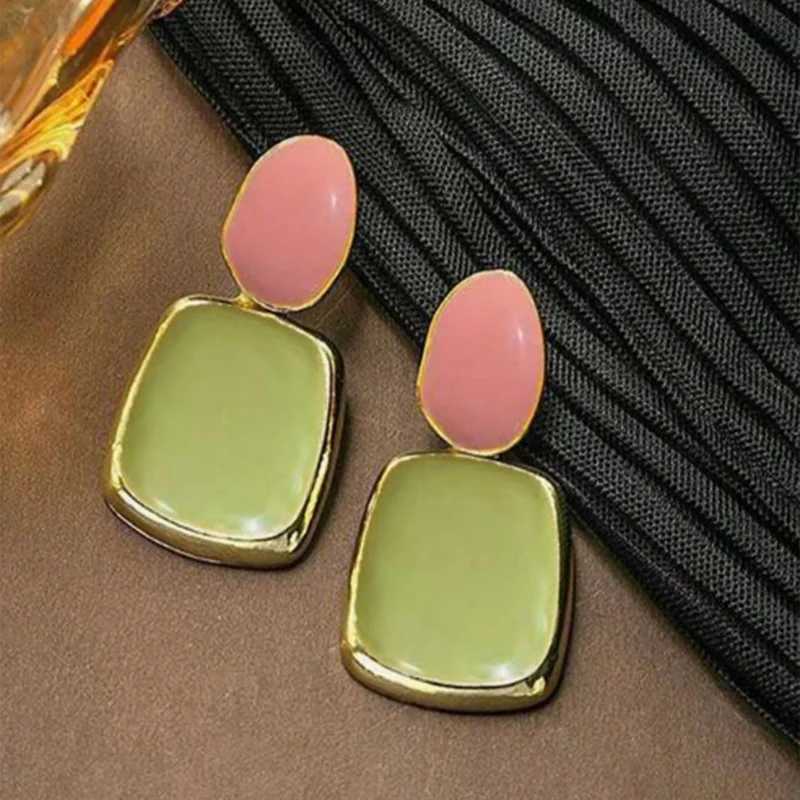 Korean Multicolor Square Dangle Stud Earrings For Women Green Purple Pink Blue Semi-Precious Stone Earrings Pastoral Style Y250510