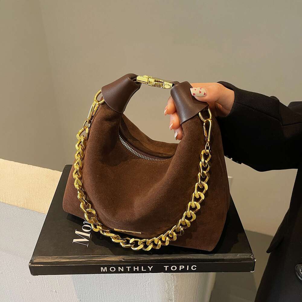 Fashion Frosted Retro Moon Bag Chain Tote Bucket With Simple Shoulder Bag