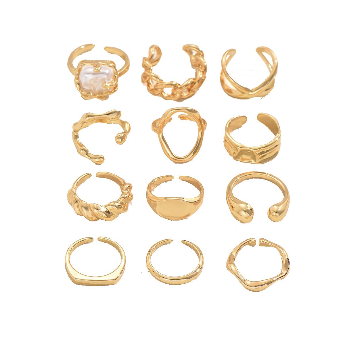 Adjustable Open Design Statement Rings Set for Women, Unique Gold Plated Non-Traditional Rings, Customizable Sizes