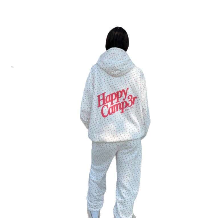 American Happy Camp3r hoodie, cute and sweet beautiful girl with floral patterns, hooded loose casual jacket, long pants