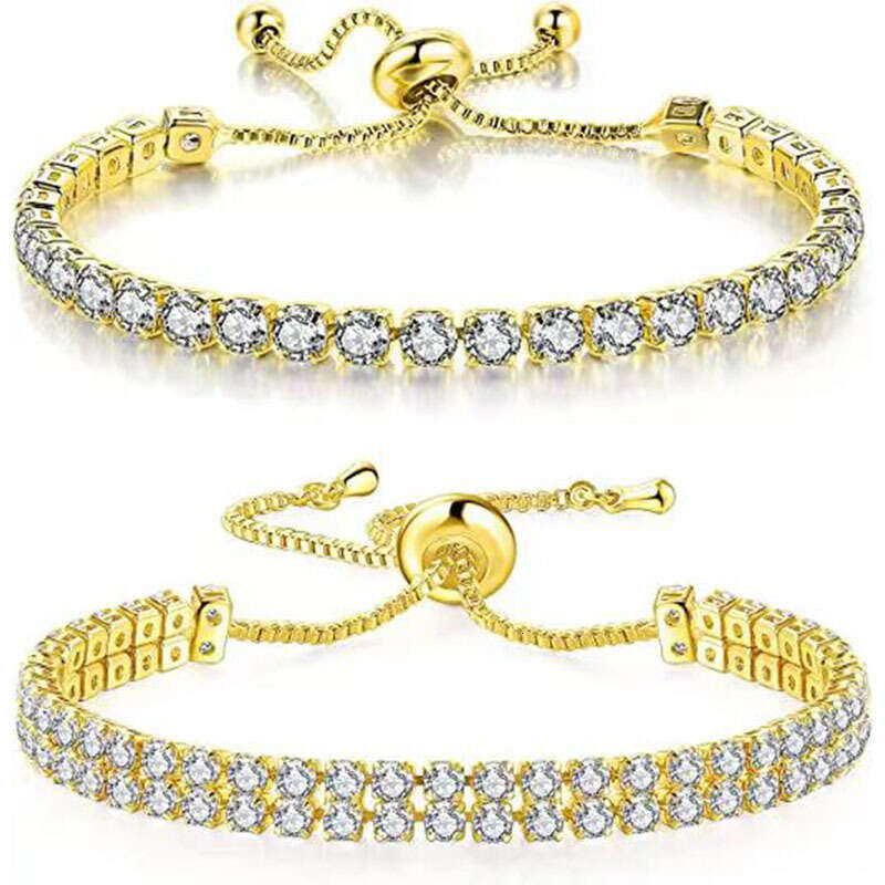 Bracelet set white zircon tennis drawstring single double row dia bracelet